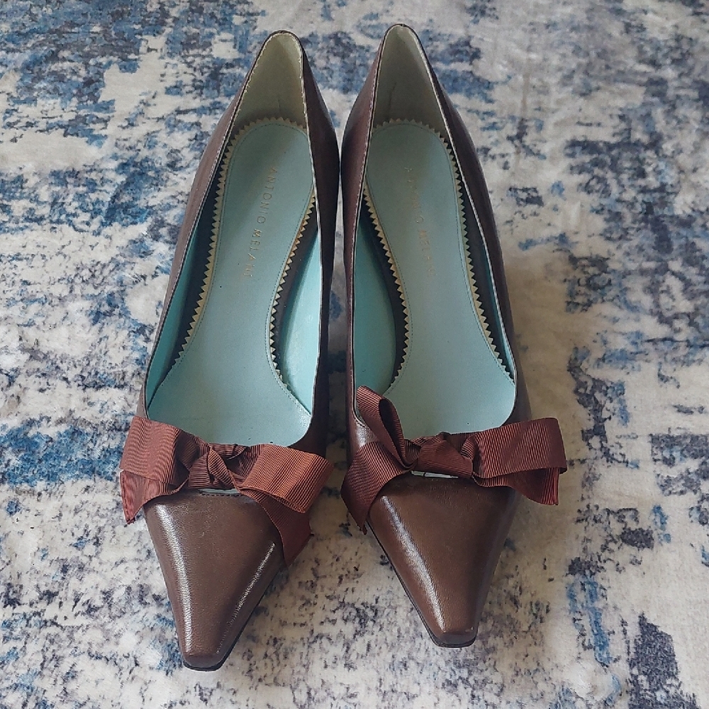 ANTONIO MELANI Brown Leather Heels with Bow